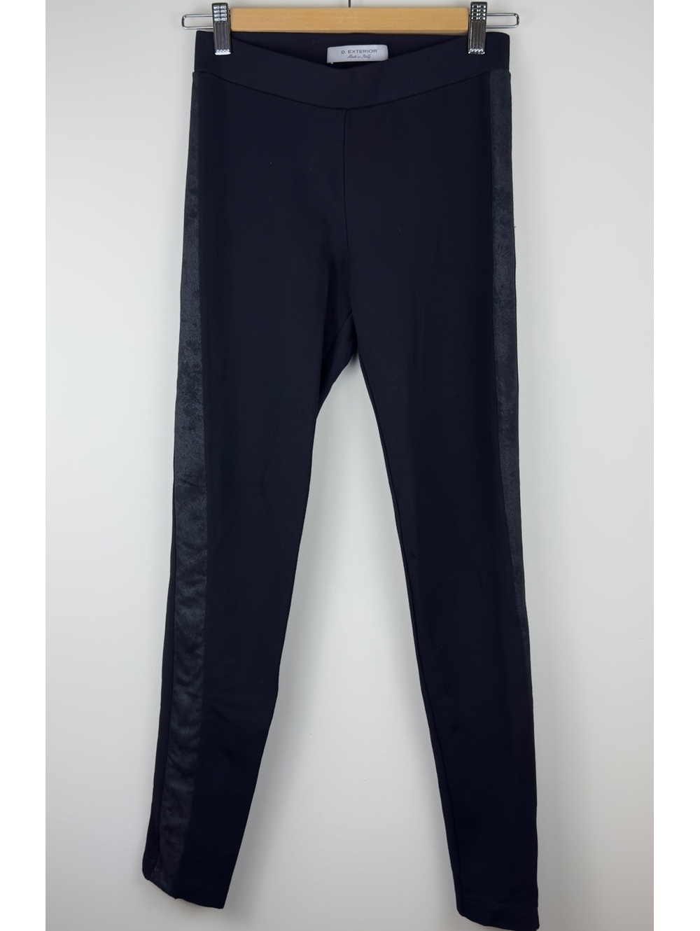 D.Exterior Made in Italy Black Tuxedo Side Stripe Stretch Leggings Pants XS